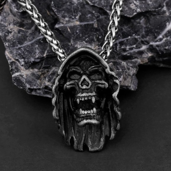 ❤️Stainless Steel Silver Skull Pendant Necklace for Men/Women, GP1231003 - Picture 4 of 11